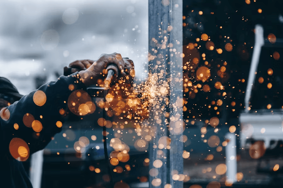 Industrial metalwork with grinding sparks